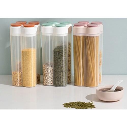 2021 New Grains Storage Container 4 Cells Sealed Storage Bottle Cookies Dry Food Nuts Storage