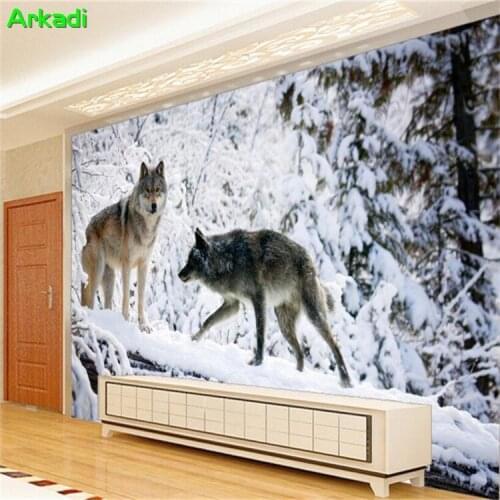 3D Custom Photo Modern Simple Fresh Living Art Tile Animal Snow Wolf Landscape Mural Modern Simple TV Wall Painting
