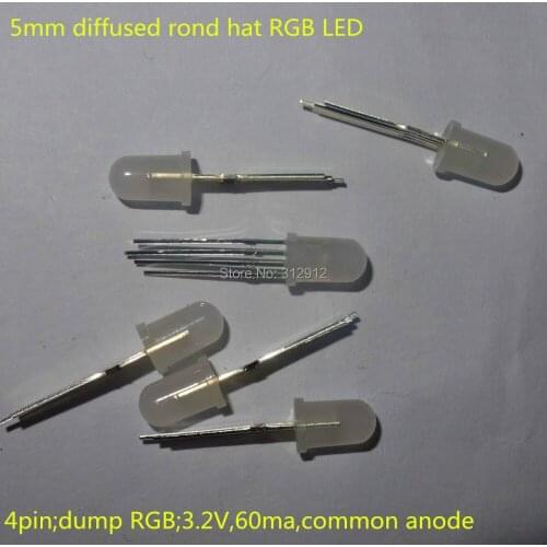 5mm diffused rond hat RGB LED,3.2V,60ma,common anode;4pin;dump RGB