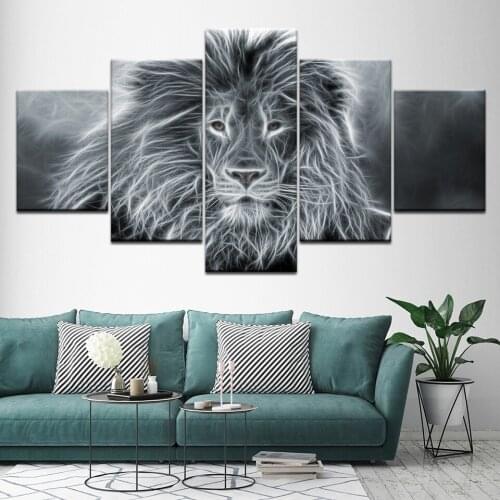 Canvas Painting Walking Lion animal 5 Pieces Wall Art Painting Modular Wallpapers Poster Print for living room Home Decor