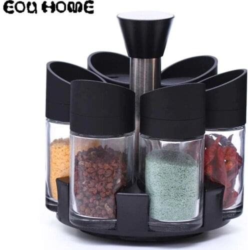 7 Pcs/Set Condiment 360 Rotating Spice Jar Rack Kitchen Cruet Condiment Bottle Coffee Sugar Salt Seal Jar Box Combination Set