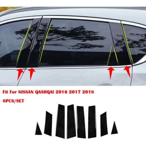 8pcs/Set Black Mirror Effect Car Window Pillar Posts Cover Trim For Nissan Qashqai 2016-2018 jfs Middle BC Column Car Sticker