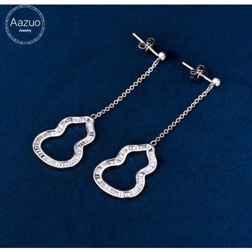 Aazuo 18K Pure White Gold Fashion Jewelry Real Diamond IJ SI 0.65ct Fairy Gourd Stud Earring Grand banquet Party Hot Sell