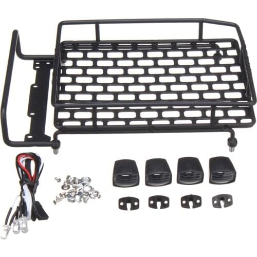 Luggage Roof Rack with 4 LED Light Bar for 1:10th RC Vehicles Rock Crawler Rally