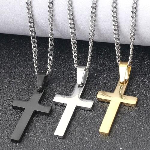 Link Chain Fashion Cross Necklaces & Pendants For Men Stainless Steel Gold Color Male Pendant Necklaces Prayer Jewelry Gift