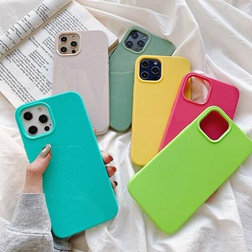 Simple Glossy Candy Color Case For iPhone 12 Pro 11 X Xr Xs Max 8 7 Plus SE 2020 Soft Silicone Cover Protect TPU Cases Capa
