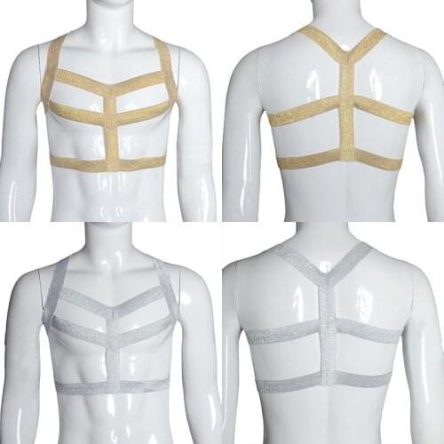 Gold Silver Sexy Lingerie Men Elastic Suspender Crop Tops Hollow Out Underwear Party Stage Show Muscle Vest Bandage Tank Tops