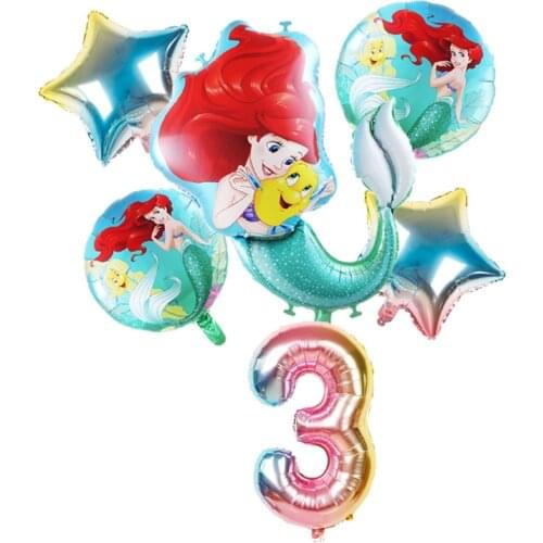 1 set Mermaid Ariel cartoon princess foil balloons 32Inch Number Baby Girl Birthday party decorations Children Toy Baby Shower