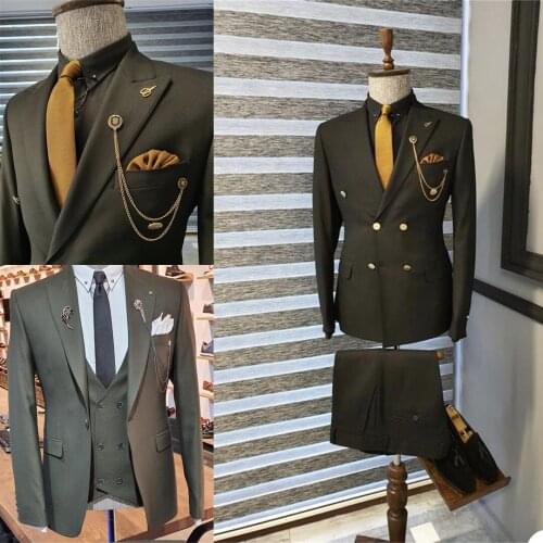 Classic Men Tuxedos Custom Made Pocket Vintage Long Sleeve Slim Fit 2 Piece Set Wedding Party Formal Blazer