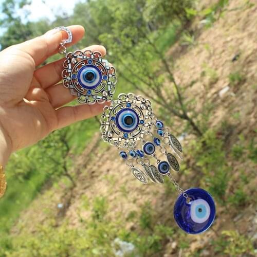 Wind Chimes Turkey Blue Eye Pendants Amulet Home Wall Hanging Decor Blessing Protection Gift Dream Catcher Blue Rhinestone