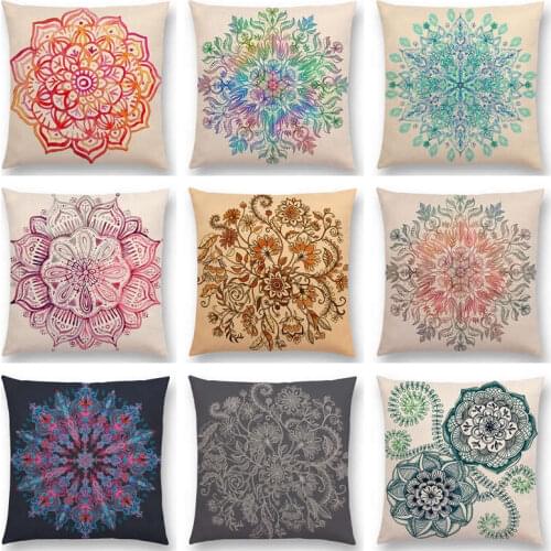 Colorful Flowers Spring Gorgeous Mandalas Decorative Pattern Beautiful Floral Doodles Cushion Cover Car Sofa Throw Pillow Case