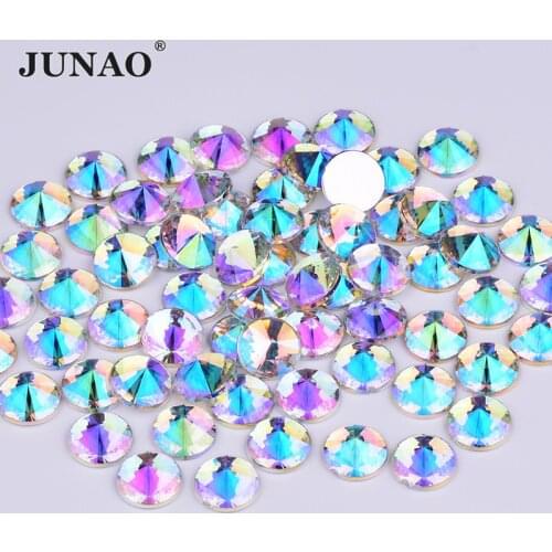 JUNAO 4 5 6 10 mm Crystal AB Flatback Rivoli Rhinestones Applique Round Acrylic Strass Nail Art Crystal Stones for Dress