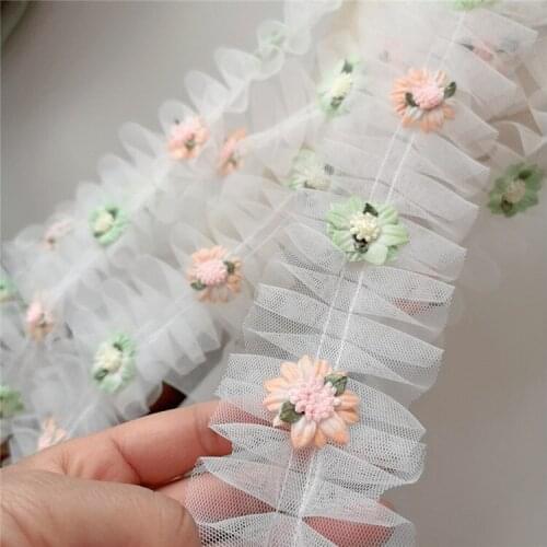 LASUI 2019 wide 5 cm 5 meters =1 piece 0444 Bow Crafts For Sewing Decoration Pink green gradient 3D flower soft mesh lace trim