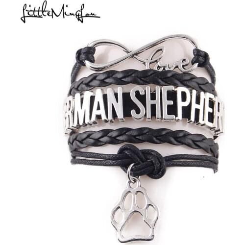 Little MingLou Infinity love GERMAN SHEPHERD bracelet dog pet paw charm leather wrap men bracelets & bangles for women jewelry