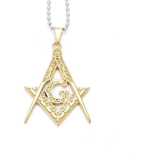 Mens Gold 316L Stainless Steel Free Mason Freemason Masonic Pendant