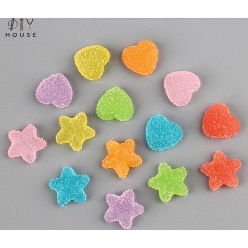 30Pcs Resin Soft Sweets Hearts/Stars Embellishments DIY Craft Supplies Phone Shell Patch Arts Material Hair Accessories Kids Toy