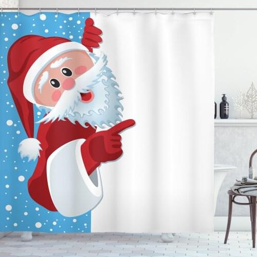 Santa Shower Curtain Set Cartoon Fun Christmas Character Points Curtain for Bathroom Decor 12 Hooks Decorative Bath Accessory