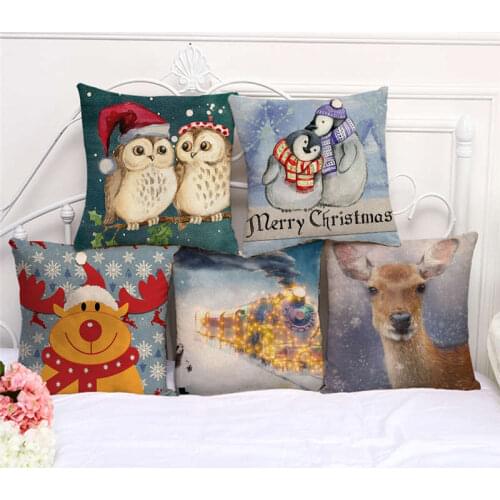 Throw Pillow Cases Merry Christmas New Year Cushion Cover 45x45cm Home Living Room Decoration Linen/Cotton Pillowcover Decor