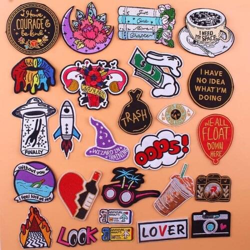 Prajna Coffee Cup Patch Mage Hat Embroidery Patches For Clothing Cartoon Patches On Clothes Crystal Flowers Patch DIY Appliques