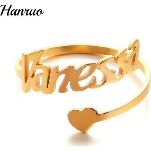 Personalized Name Rings with Heart Shape Custom Any Name Cutting Letter Rings Adjustable For Women Girls Gold Ring Jewelry Gifts