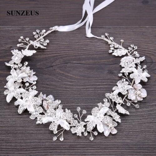 Crystal Flowers Bridal Headband with Leaves Gold/ Silver Wedding Chain Bride Hair Accessories SQ458