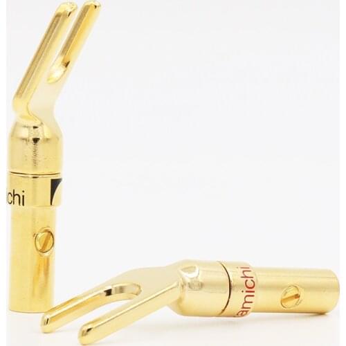 Nakamichi Gold Y Plated Spade plug, Speaker Fork Double Screw Lock for 4mm Wire