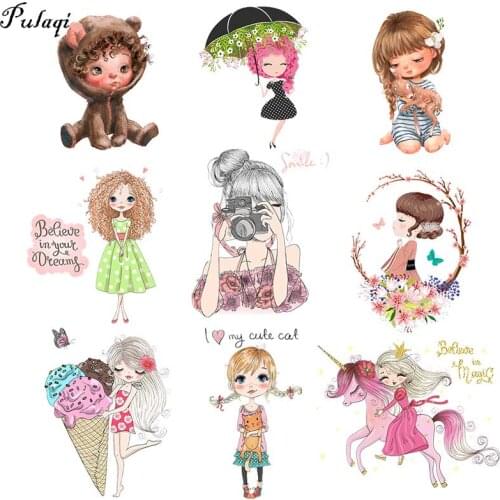Pulaqi Fashion GirlIron-On Transfers Vynil Heat Transfer Ironing Stickers T-shirt Thermo Stickers On Clothes Stripes Appliques G