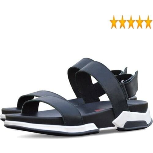 Strap 2021 New Sandals Ankle For Men Casual Beach Holiday Shoes Male Genuine Leather Fashion Thick Platform Slipper Footwear