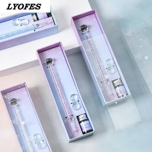 Crystal glass pen star sakura Blossom dip pen flash powder fountain pen 12 color ink gift box set writing supplies Diamonds pink
