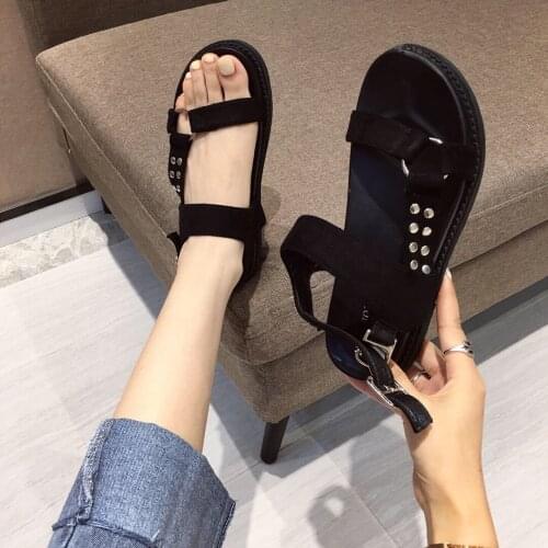 2021 Summer Sandals Women Flat Ladies flock Shoes Comfortable Ankle Hollow Casual Sandals Soft Sole Shoes Sandalias Mujer