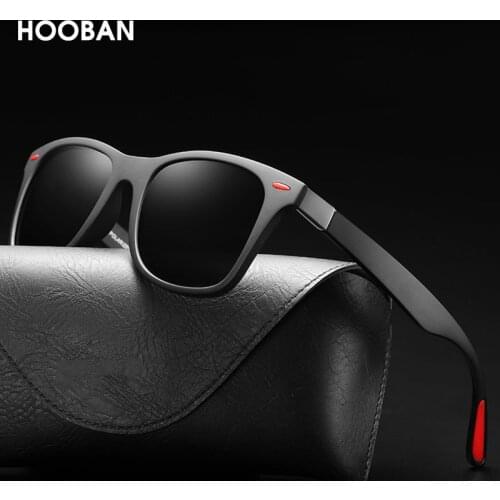 HOOBAN Classic Square Polarized Sunglasses Men Women Fashion Brand Designer Sun Glasses Male Retro Black Drivers Eyewear UV400
