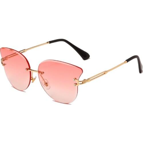 Luxury Fashion Sexy Cat Eye Sunglasses Women Rimless Wave Butterfly Sun Glasses Metal Shades for Vintage Women Eyewear UV400