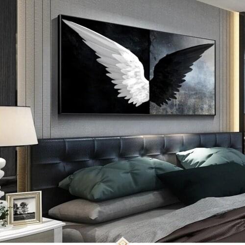 Modern Black White Angel Wings Canvas Paintings Posters and Prints Wall Art Abstract Pictures for Living Room Home Decor Cuadros