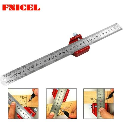 45-90 Degree Woodworking Angle Scribe Height Ruler Carpenter Gauge Locator Steel Ruler Adjustable Fixed Block DIY Measuring Tool