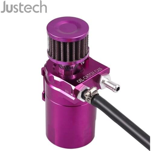 Justech Universal Oil Catch Tank With Air Filter Baffled Can Reservoir Tank T-6061 Light Weight Aluminum Purple For GM