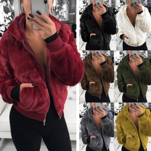 Outerwear & Jackets Women Plush Jackets Winter Hooded Coats Female Pockets Coat Outwear Womens casaco 2020