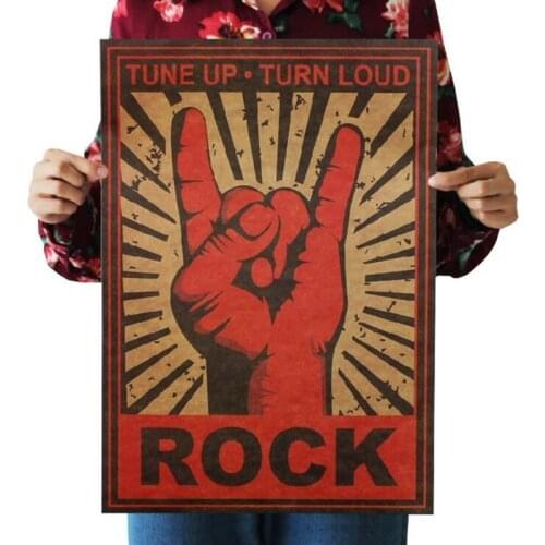 Vintage Continue To Rock Rock Gestures Poster Room Decoration Stickers Wall Decor Metal Rock Painting Kraft Paper Wall Sticker