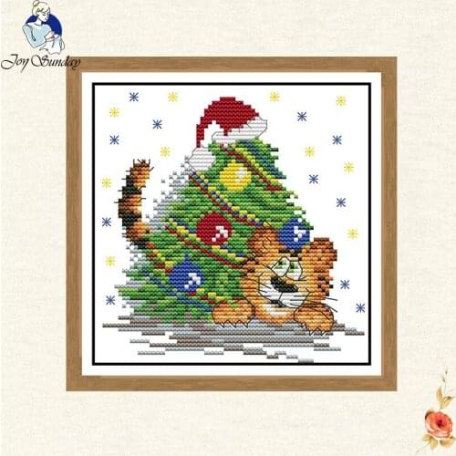 Joy sunday Christmas Little tiger Embroidery DMC 11CT 14CT Cotton Cross-stitch Handmade Handwork Beginner Cross Stitch Kits