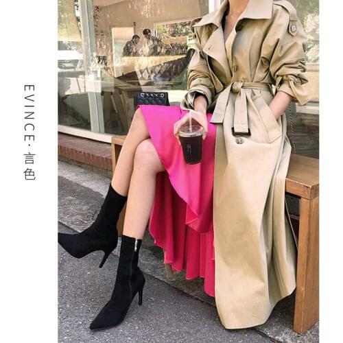Khaki high-end atmospheric windbreaker womens medium and long British style 2021 spring new temperament popular knee coat