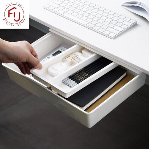 Under The Desk Drawer Type Storage Box Desktop Organizer Office Desk Student Stationery Box Desk Bottom Hanging Hidden Pen Case