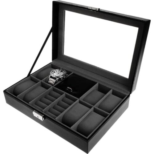 Jewelry Display Container Watch 8+2 Slots Grids For Ring Ear Stud Earrings Watches Storage Organizer Faux Leather High End 13MD