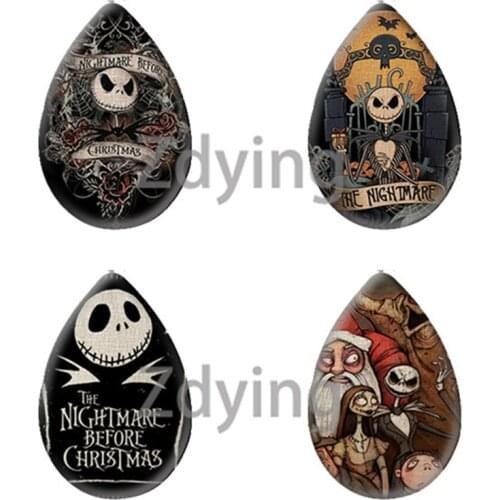 Zdying Water Drop Teardrop Glass Cabochon Halloween Cartoon Skull Nightmare Before Christmas Beads DIY Pendant Jewelry Findings