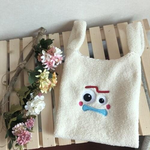 Hand bag women plush coin bag winter cartoon handbags cute face embroidery clutch wallet ladies bag tote costmetic bags