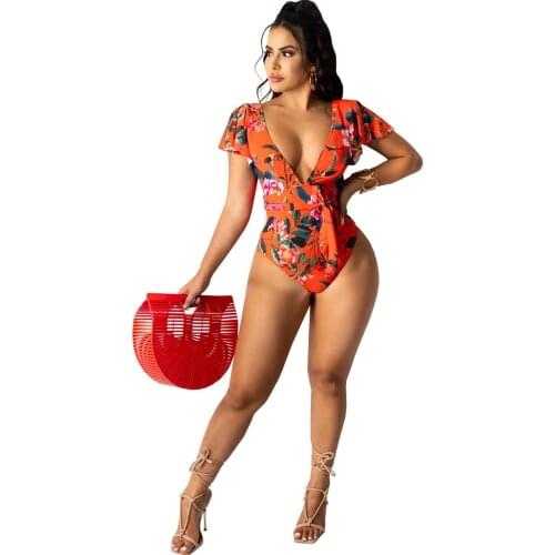 S-XXL Women Flounce One Piece Swimsuit Ruffle V Neck Tummy Control Bathing Suit