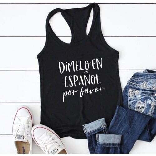 Dimelo En Espanol Por Favor Spanish Vest Womens Casual 100%Cotton Tank Tops Maestra Funny Summer Tops Spanish Teacher Gift