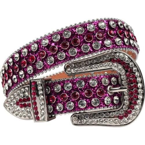 Bling Western Rhinestones Belts Cowgirl Diamond Strap Fashion Women Studded Ceinture Femme Luxury Purple Belt Cinto De Strass