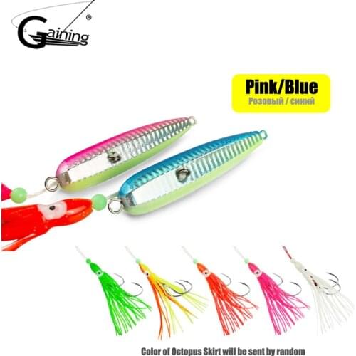 1Pcs Octopus Fishing Lures 80-150g Luminous Squid Jigging Bait Slow Jig Bottom Ship Lures Metal and Octopus Skirt with Hook