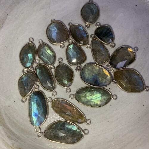 2pcs 925 silver labradorite irregularity tangent plane 20x10mm