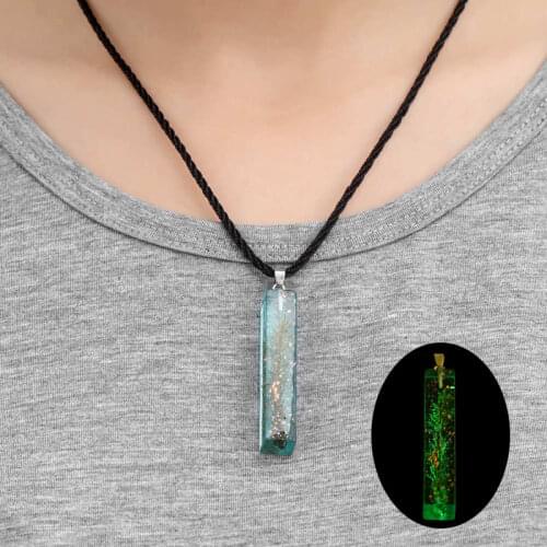 2019 Glow In The Dark Resin Pendant Necklace Women Dried Flower Necklace Rope Chain Luminous Women Pendant Jewelry