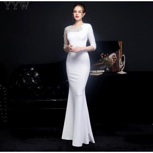 2021 Elegant Half Sleeve Women Long Evening Dress Sexy Transparent Backless Bodycon Party Dresses robe evenement femme Vestidos